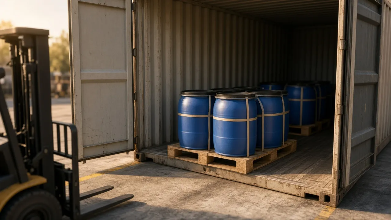 Illustrative image of pallets being loaded into a shipping container (not our shipment)