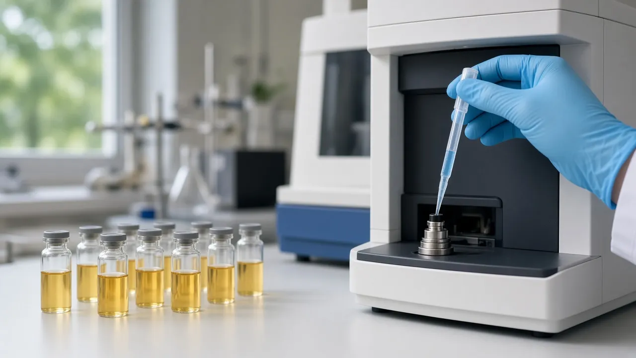 Illustrative image of an oil sample being tested in a laboratory (not our laboratory)