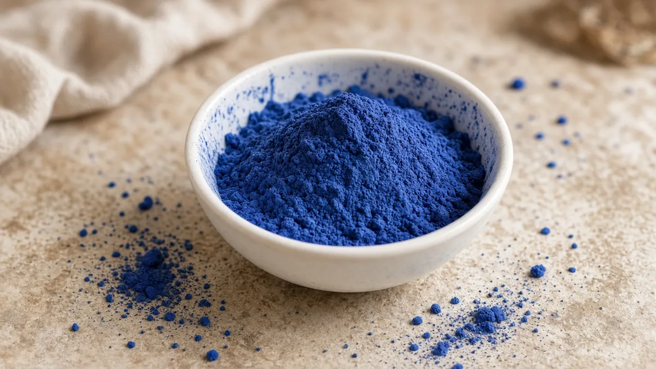 Illustrative image of blue nila powder in a small bowl