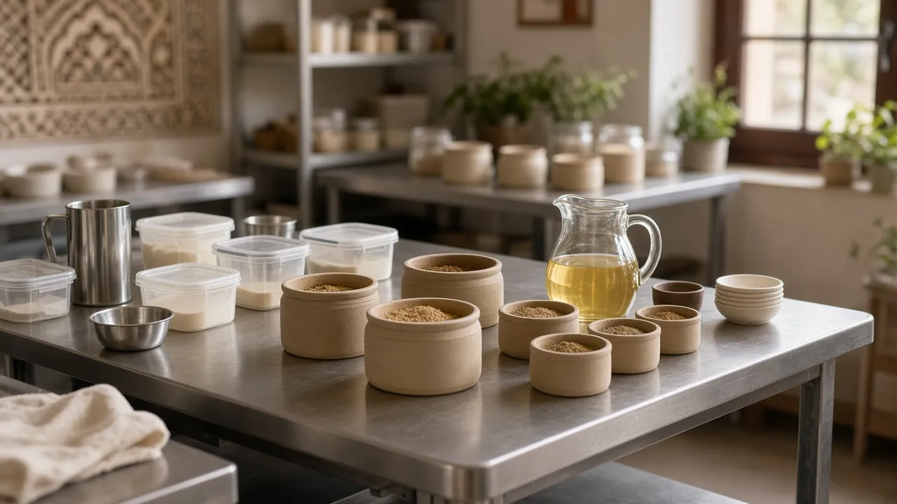 Illustrative image of a small Moroccan cosmetics workshop (not a specific partner facility)